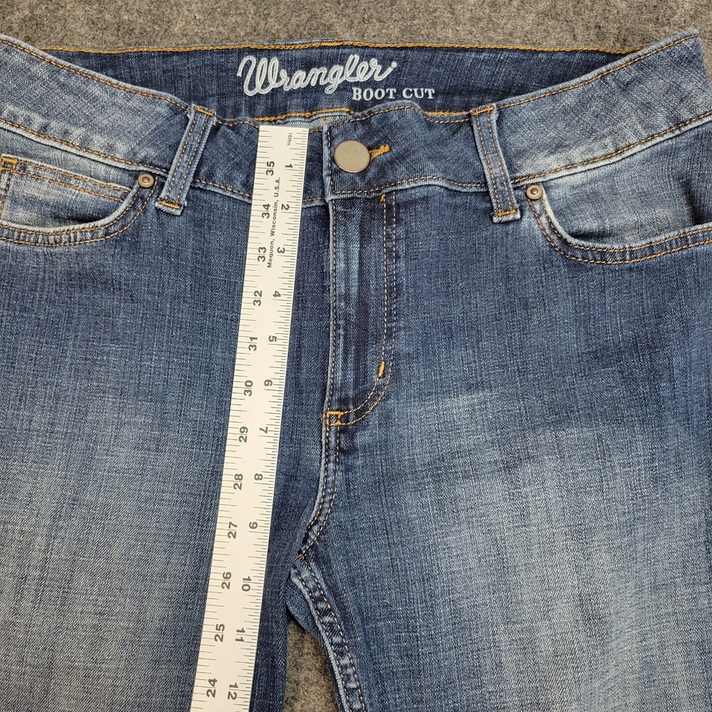 Wrangler Jeans Womens 11x30 Blue Boot Cut Stretch Western Distressed Y2K Flare - Picture 8 of 11